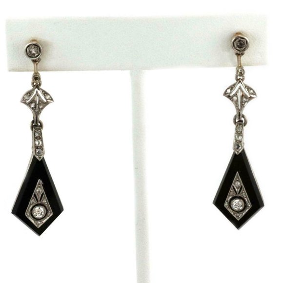 Art Deco European Cut Diamond Platinum 18kEarrings - Picture 1 of 5